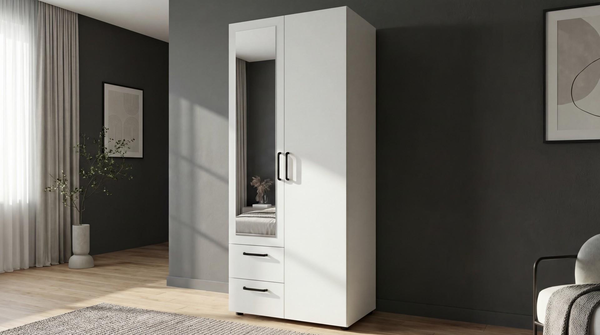 Wardrobe with clothes rod and shelves Bruno S 2, white  1